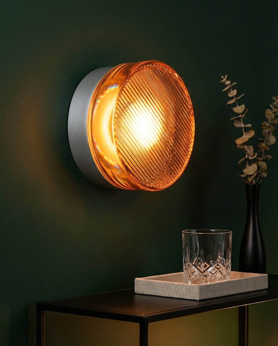 Rund Glasvägglampa – Räfflad LED-belysning