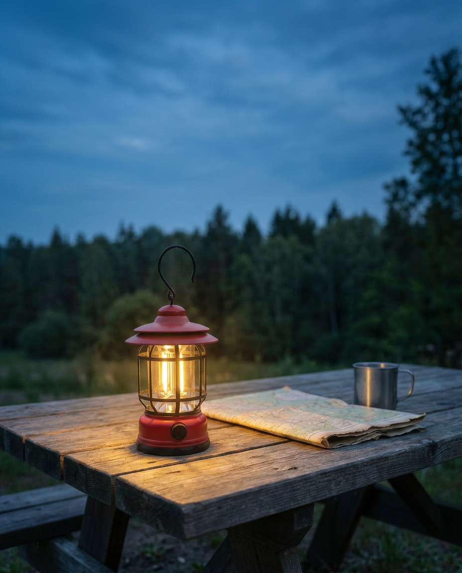 Retro campinglykta | Dimbar LED – USB-C och batteri