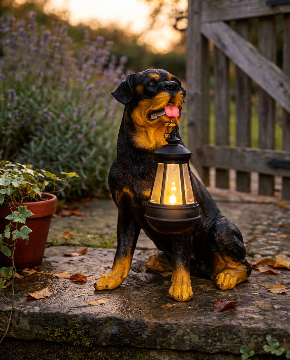 Soldriven hundfigur med LED-lykta | Vädertålig