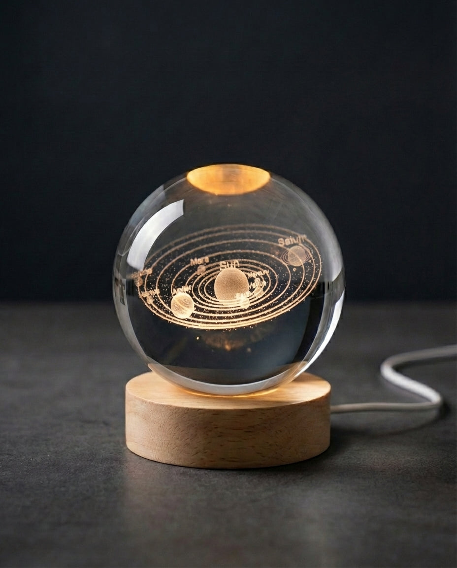 3D Kristallsfärlampa | Lasergraverad Rymdnattlampa