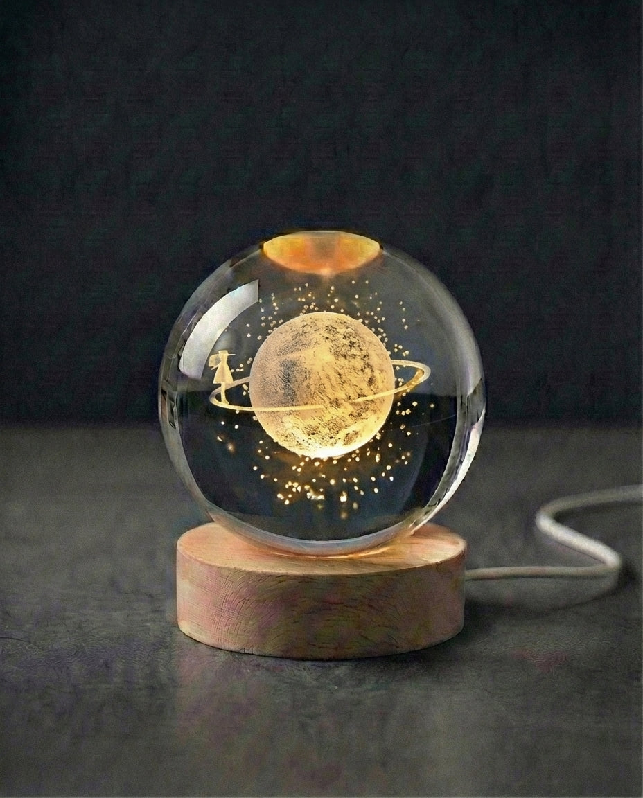 3D Kristallsfärlampa | Lasergraverad Rymdnattlampa