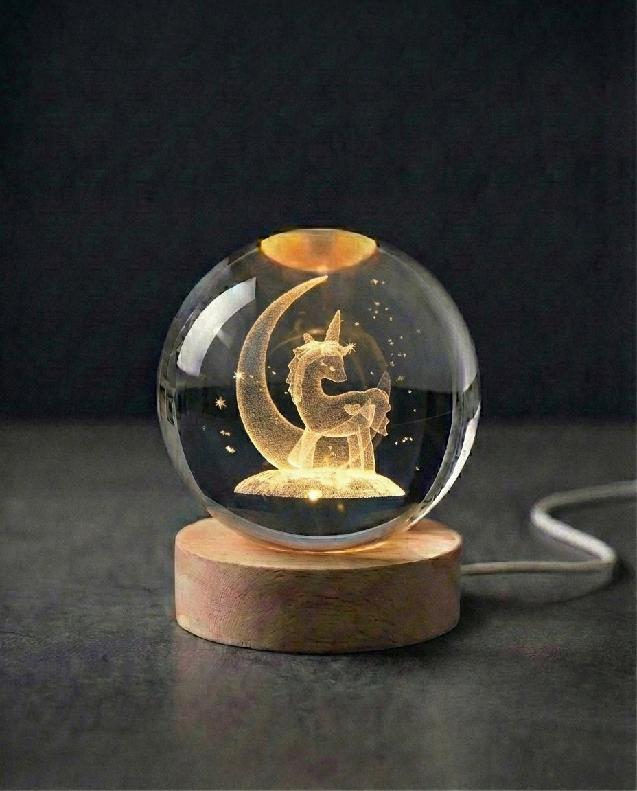 3D Kristallsfärlampa | Lasergraverad Rymdnattlampa