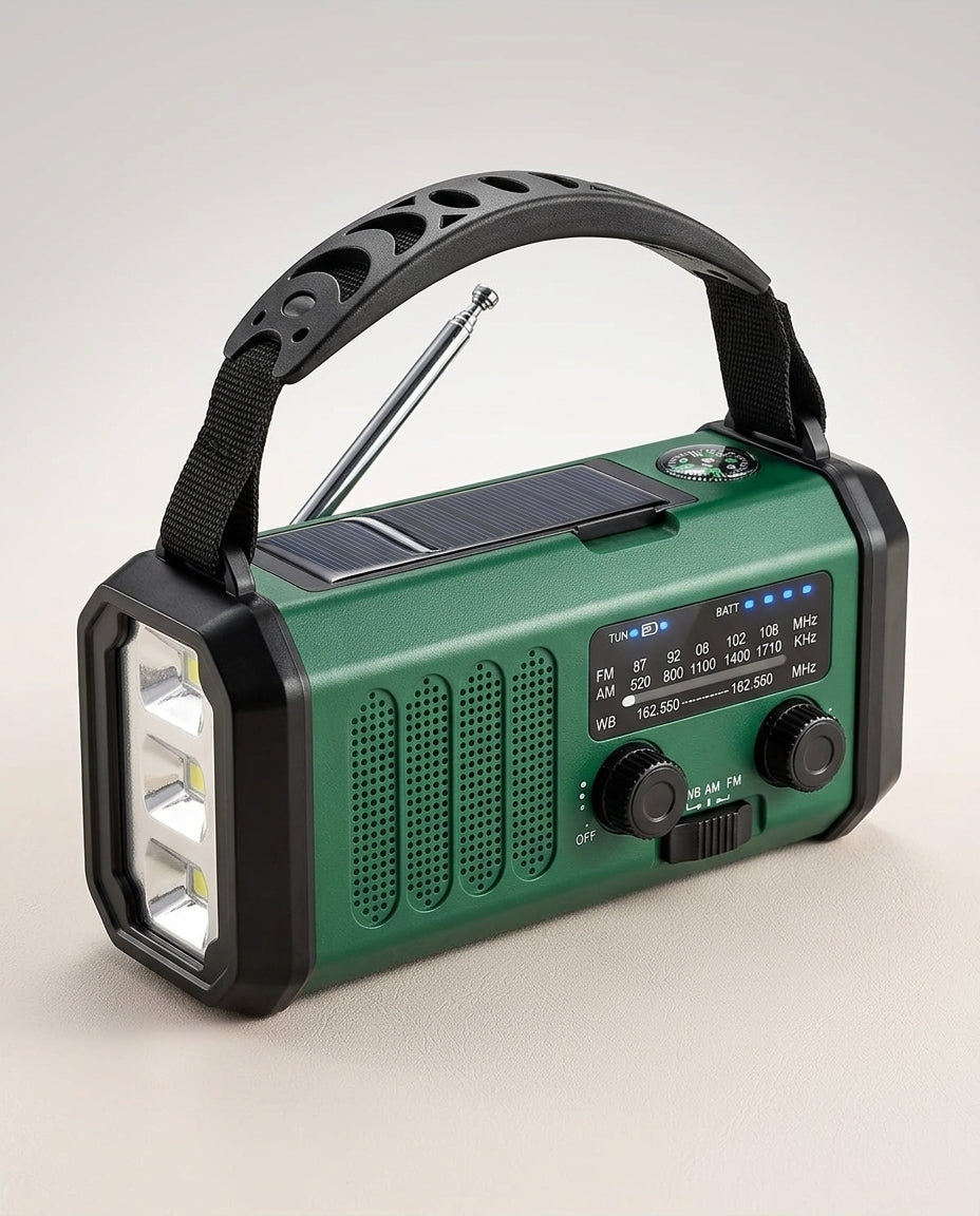 Nödradio med handvev | 10000mAh solcell ficklampa