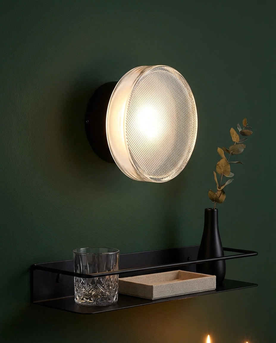 Rund Glasvägglampa – Räfflad LED-belysning