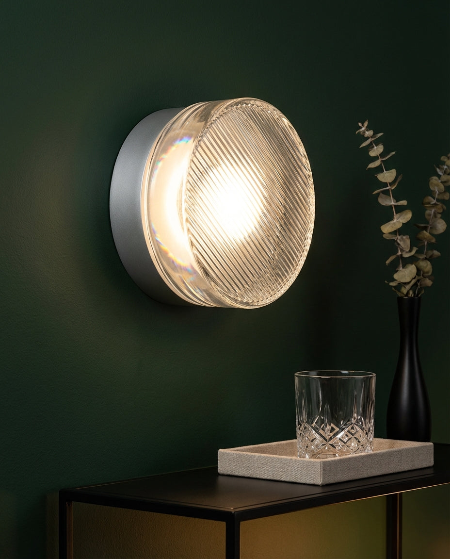 Rund Glasvägglampa – Räfflad LED-belysning